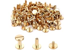 SZKOO Chicago Binding Screws - 4mm x 8mm Binding Posts - 10mm Phillips Nut - Chicago Screw Binding Post Screw Kit for DIY Leather Decoration Scrapbook Photo Albums Bookbinding (Brass, 25 PCS)