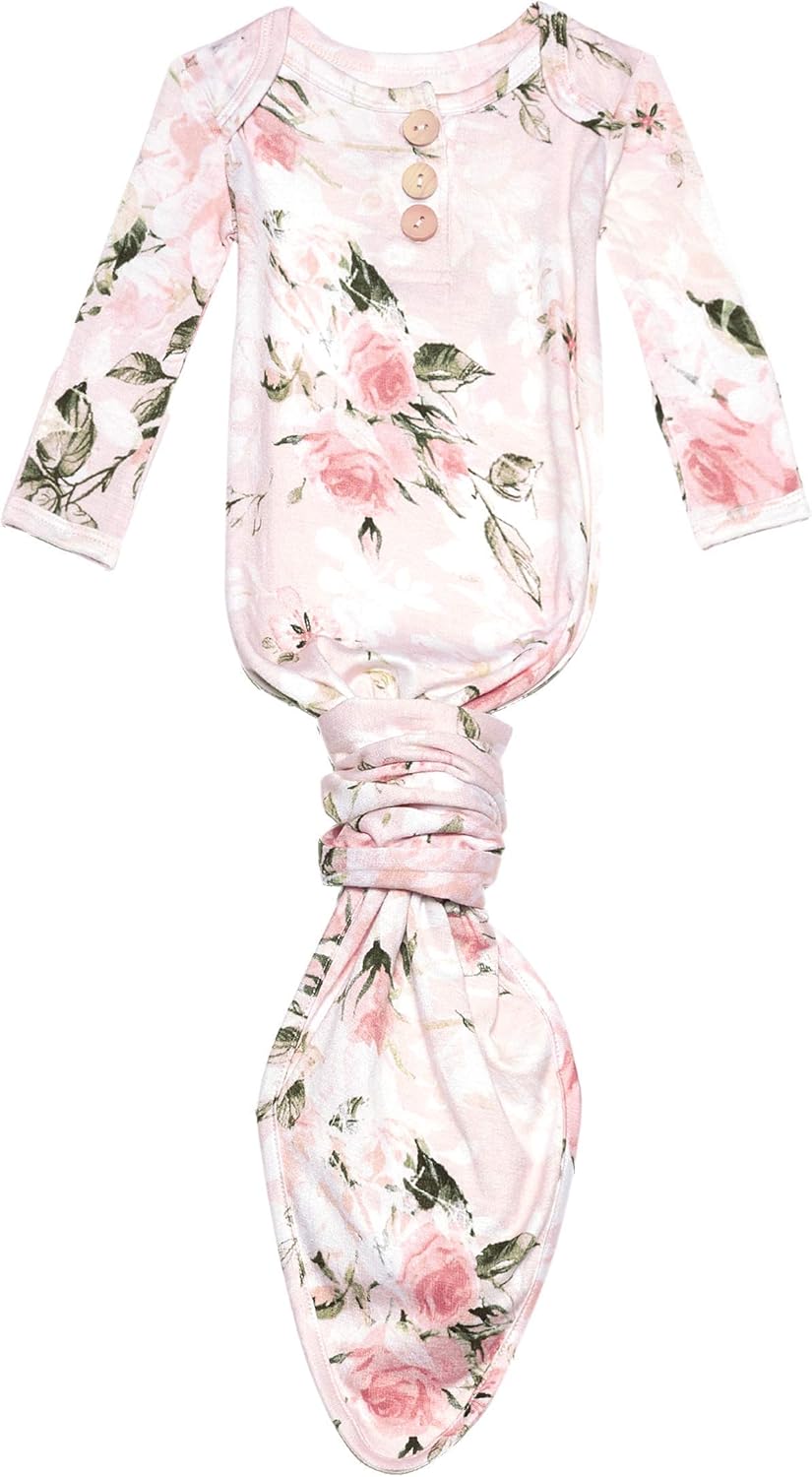 Posh Peanut Newborn Baby Soft Gown for Girls - Viscose from Bamboo Infant Layette Swaddle Wear - Vintage Pink Rose: Clothing