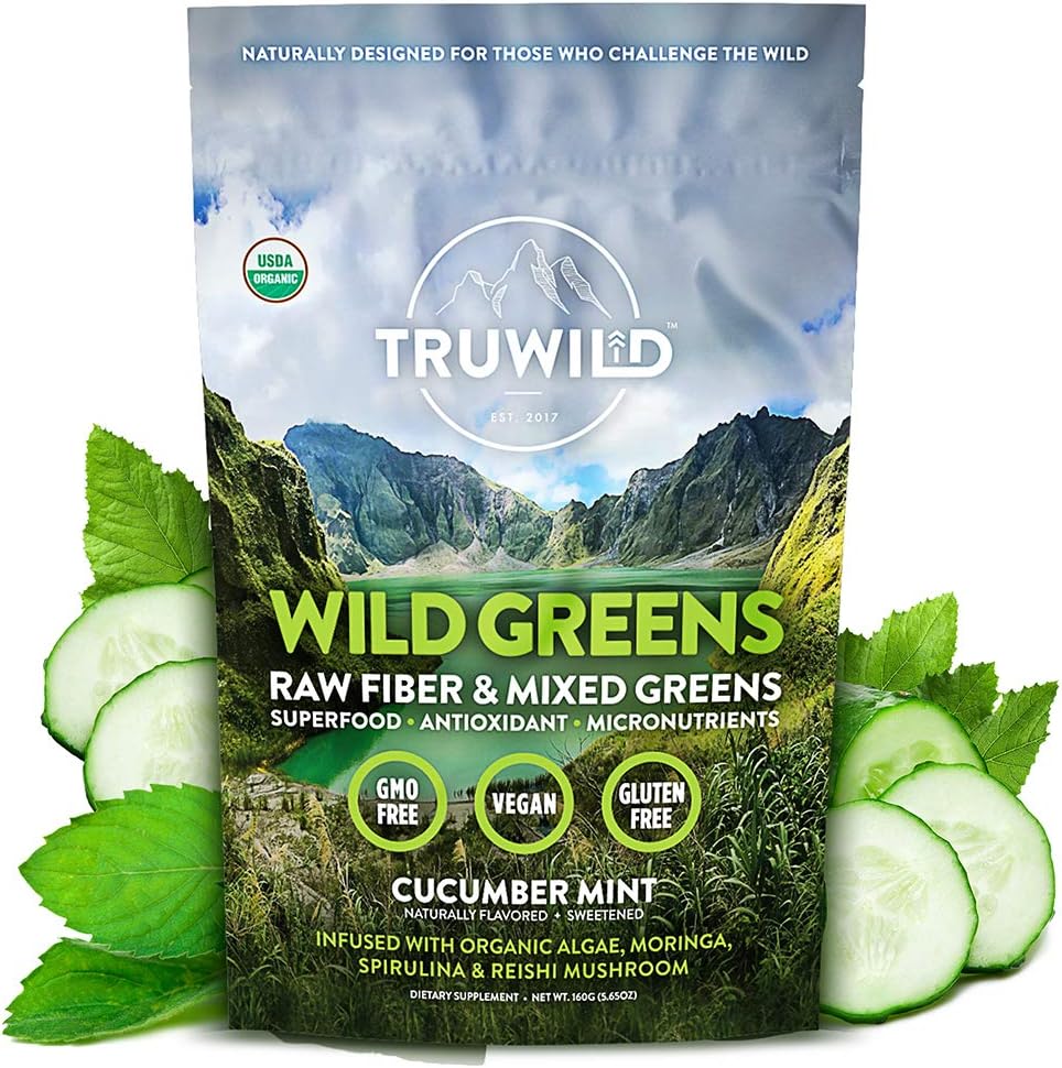 Wild Greens Certified Organic Green Superfood Adaptogen Powder - 22+ Amazing Organic Foods - Reishi, Ashwagandha, Maca, Moringa, Wheatgrass, Spirulina, Chlorella, Bitter Melon - Naturally Flavored