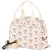 WOBAGMEN Lunch Box for Women,Lunch Bag Cute Corduroy Insulated Lunch Box With Shoulder Strap for Adult Womens for Work Picnic (pink bow heart)