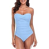 RELLECIGA Women's Tummy Control One Piece Swimsuit Bandeau Strapless Bathing Suits