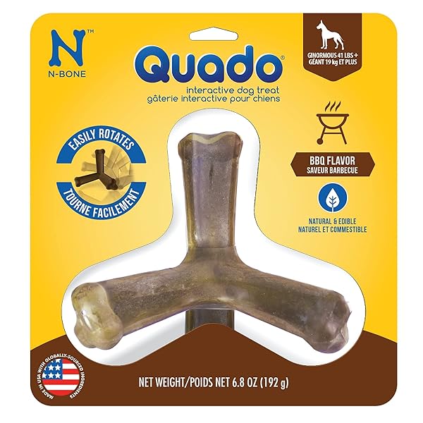 N-BONE QUADO INTERACTIVE TREAT, BBQ FLAVOR, LARGE, HICKORY...
