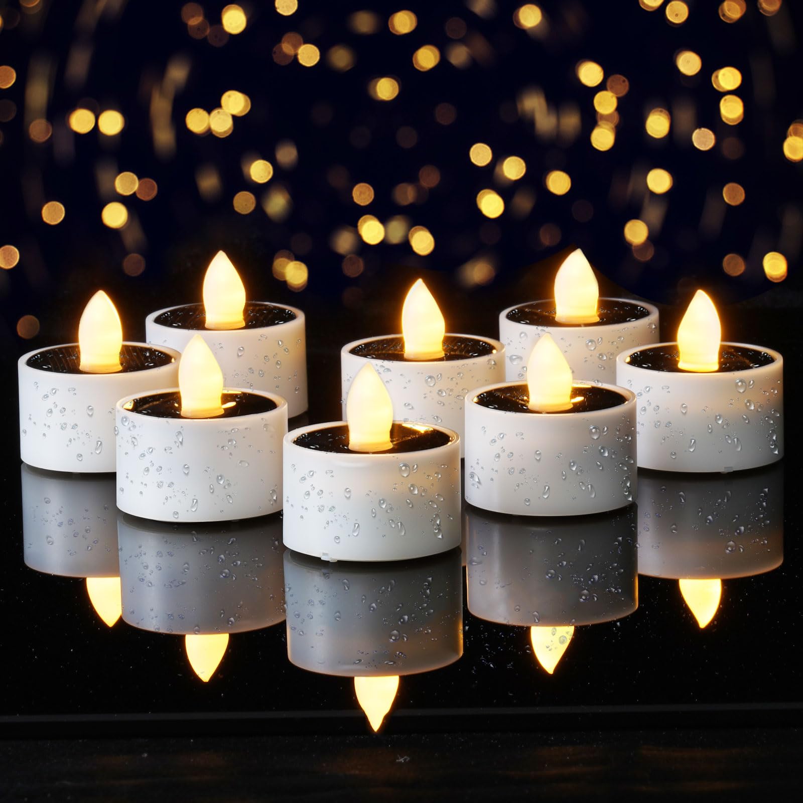 Homemory Solar Tea Lights Outdoor Waterproof, Dusk to Dawn Outdoor Lighting, Reusable LED Tea Light Candles for Lantern Garden Camping and Home Decor, Pack of 8, Warm White โ image 1