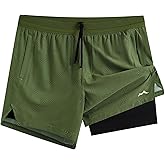 maamgic Men's 2 in 1 Gym Shorts 5 Inch Athletic Tennis Shorts Stretch Workout Running Shorts with Liner