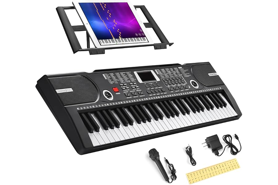 61 Key Keyboard Piano, Portable Electronic Keyboard Piano for Beginners with Speakers, Microphone, Sheet Music Stand, 100 Voices, 100 Rhythms, Digital Music Keyboard for Teen