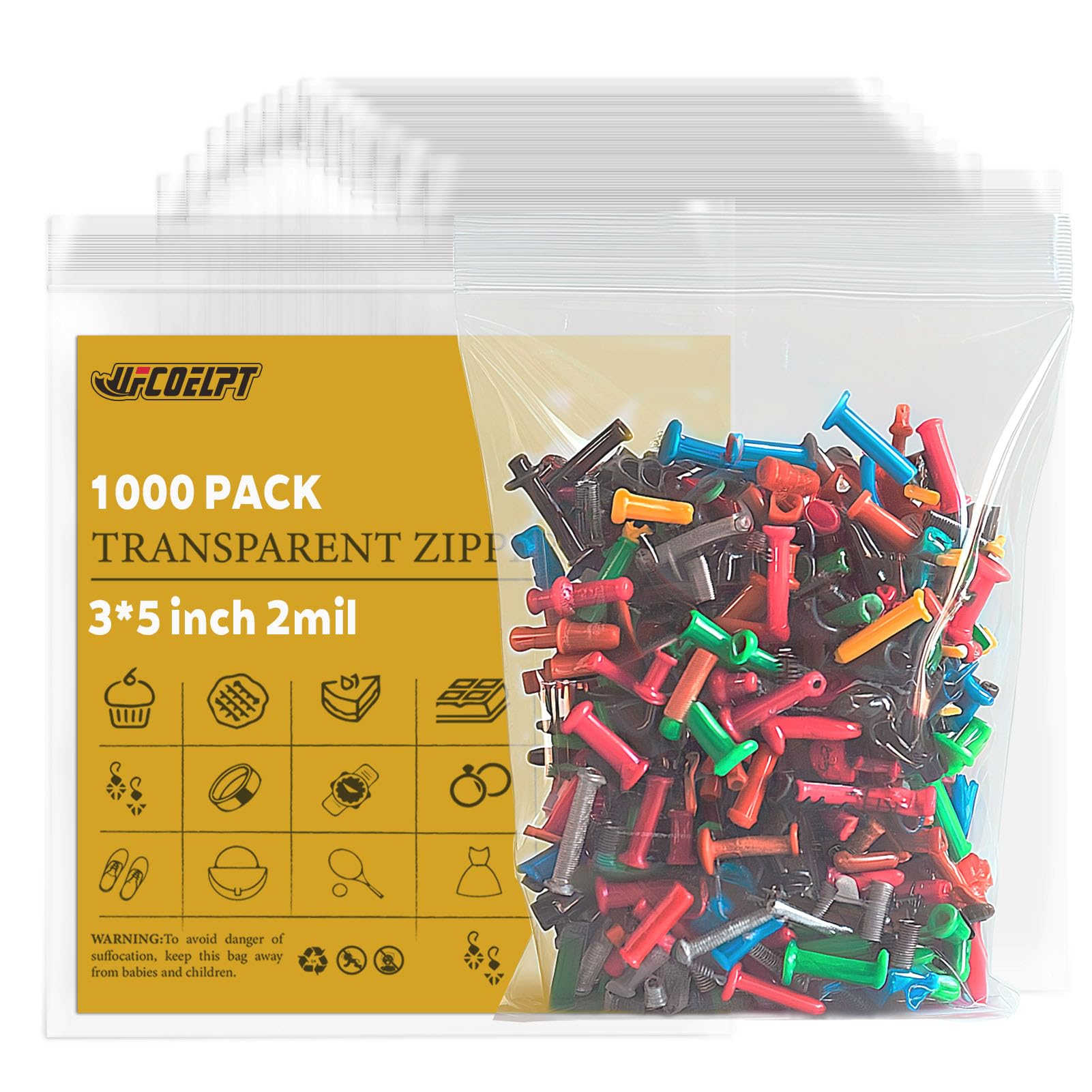 Photo 1 of 1000 Count 3" x 5" Small Plastic Zip Bags- Reclosable Zipper Lock Bags 2 Mil for Treats, Snack, Photo, Jewelry, Party Favors