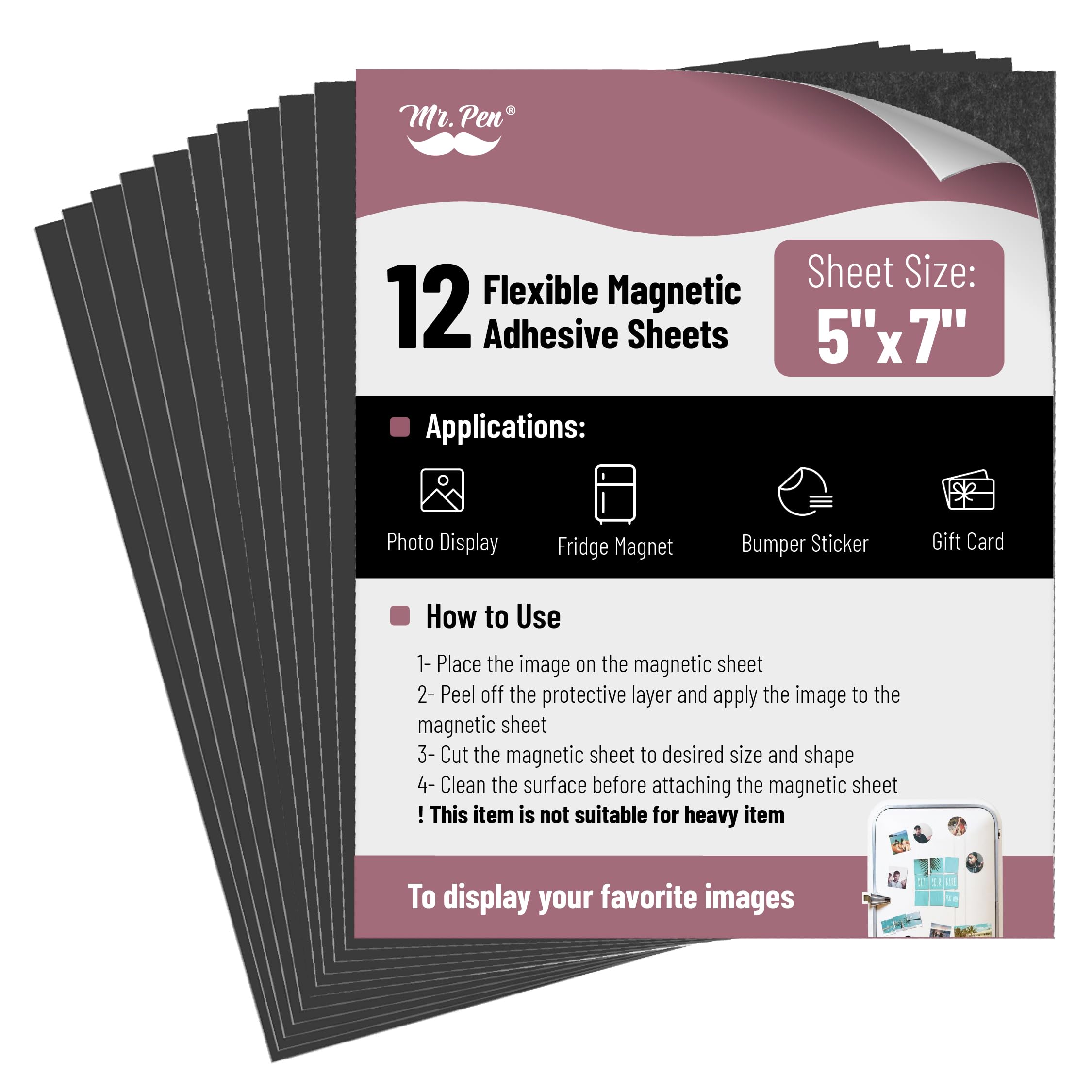 Photo 1 of Mr. Pen- Adhesive Magnetic Sheets, 5" x 7", 12 Pack, Magnetic Sheet, Magnetic Paper, Magnet Paper Sheets, Magnetic Sheets with Adhesive Backing, Flexible Magnetic Sheet, Photo Magnets, Magnet Sheet