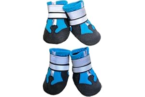Ewolee Dog Shoes, Waterproof Anti-Slip Dog Boots Snow Boots with Two Reflective Straps, 4 Pcs Paw Protectors Shoes for Small 