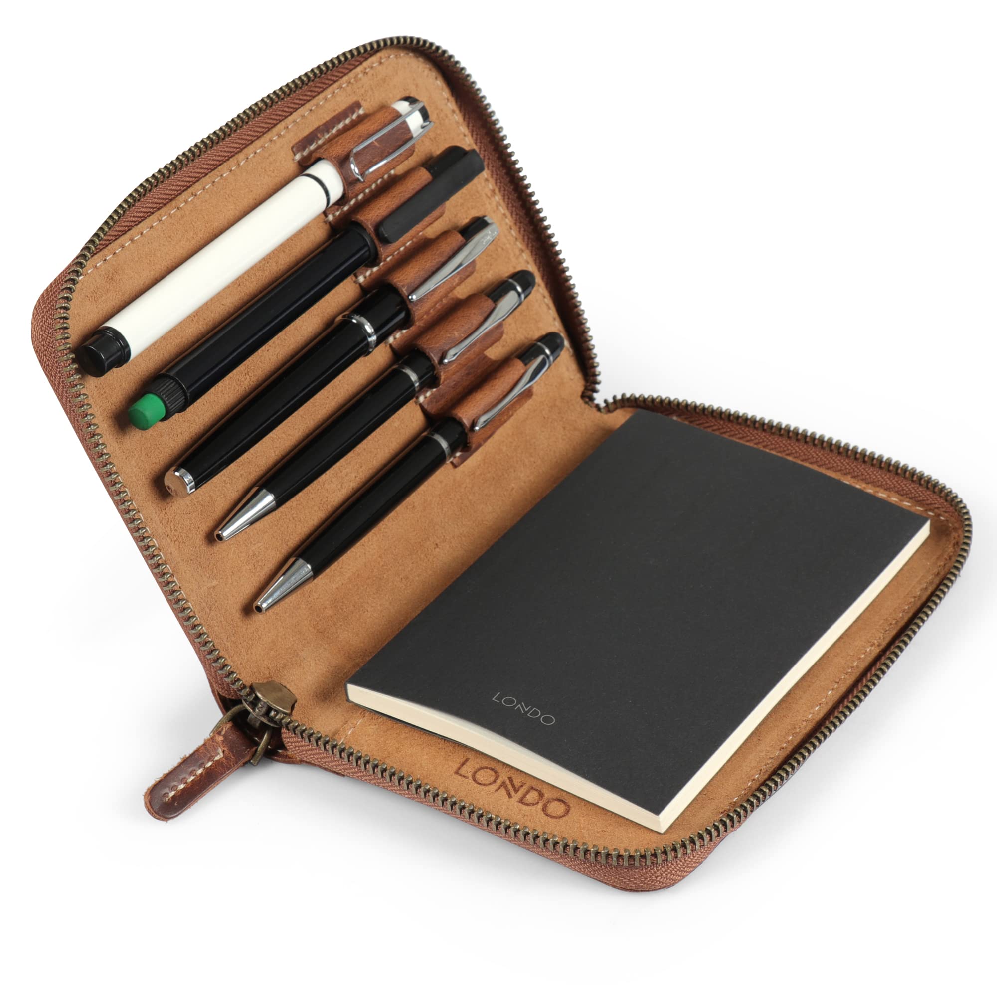 Londo Genuine Leather padfolio with Pen Holder, Notepad and Zip (Cinnamon)