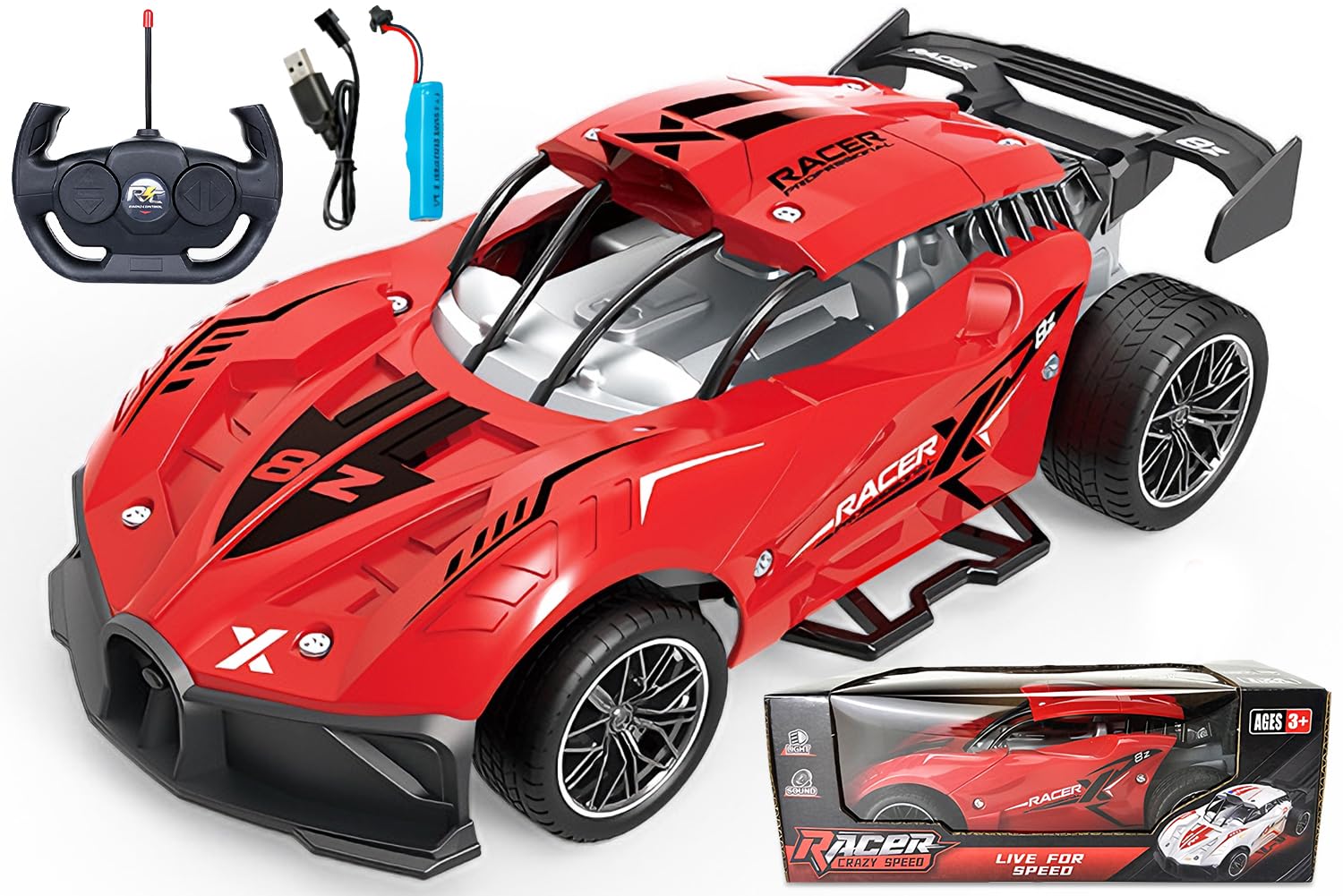 YRPACFB Remote Control Racing Cars, RC Drift Cars, 4WD High-Speed RC Car with 2.4GHz Anti-Interference, Racing Sport Toy Durable ABS Body, Two Batteries Gift for Adult Red