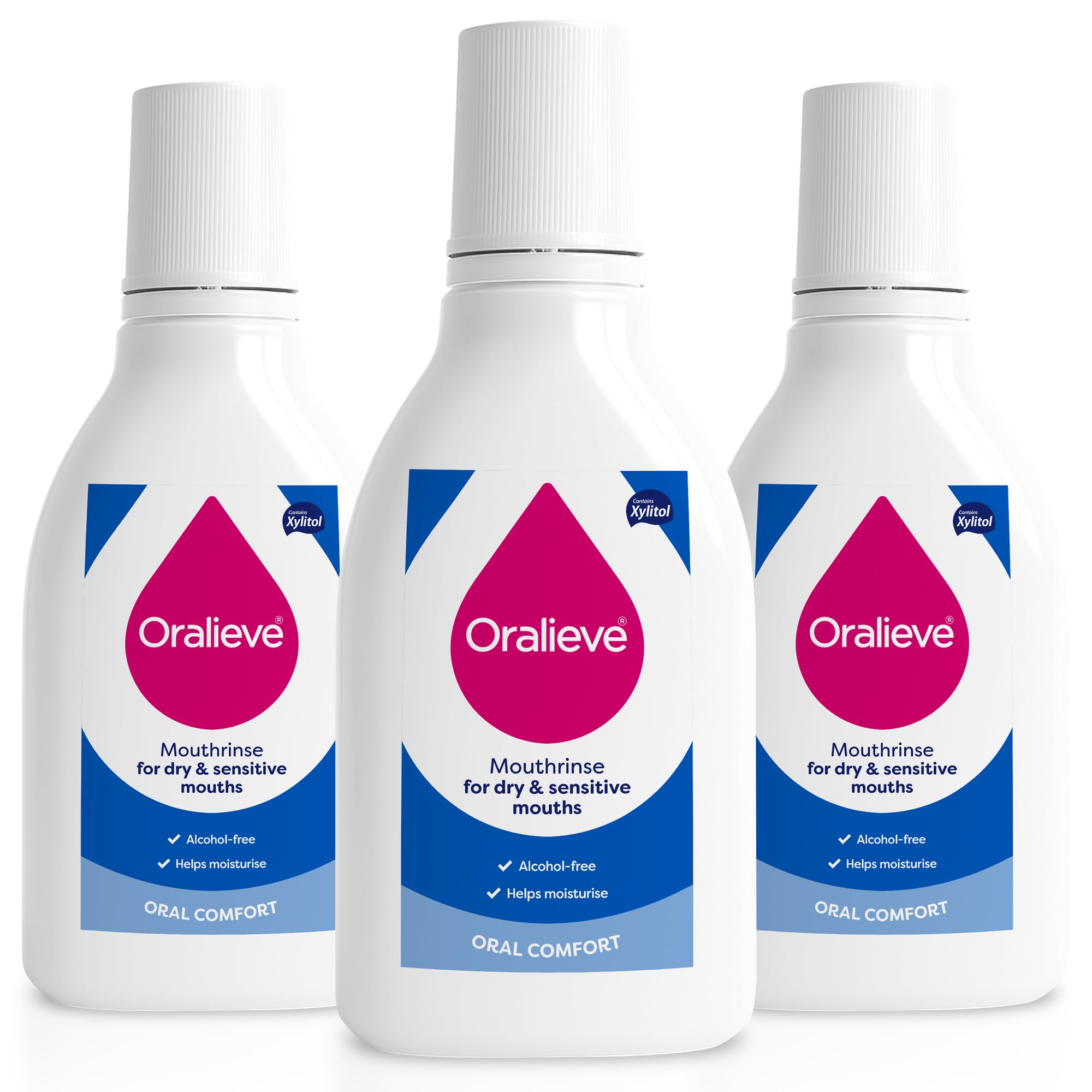Oralieve Alcohol-Free Mouthrinse (3 x 500ml), Mouthwash with Fluoride for Dry or Sensitive Mouths. Mild Mouth Wash - Genuine Oralieve Dry Mouth Mouthwash
