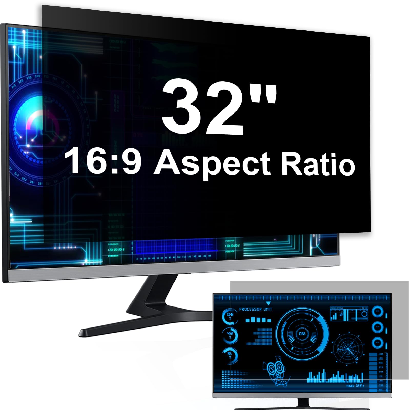 [2 Pack] 32 Inch Computer Privacy Screen Filter for 16:9 Widescreen Monitor, Removable Eye Protection Anti Glare Blue Light Filter Privacy Shield, Anti Scratch Anti Spy Screen Protector Film 32 In