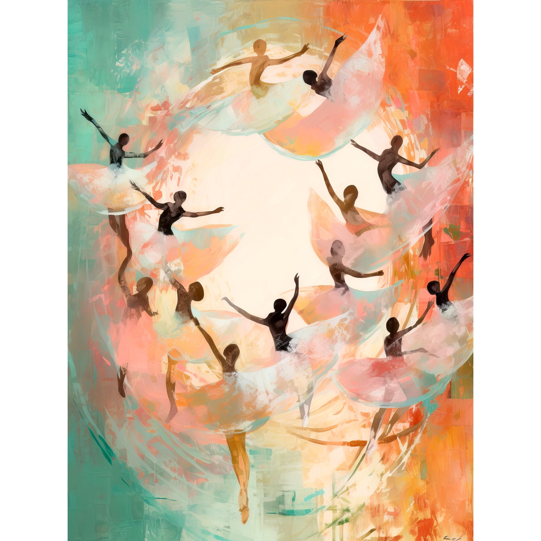 Artery8 The Tornado Ballet Oil Painting Abstract Turquoise Pink Musical Swirl Dancers Extra Large XL Wall Art Poster Print