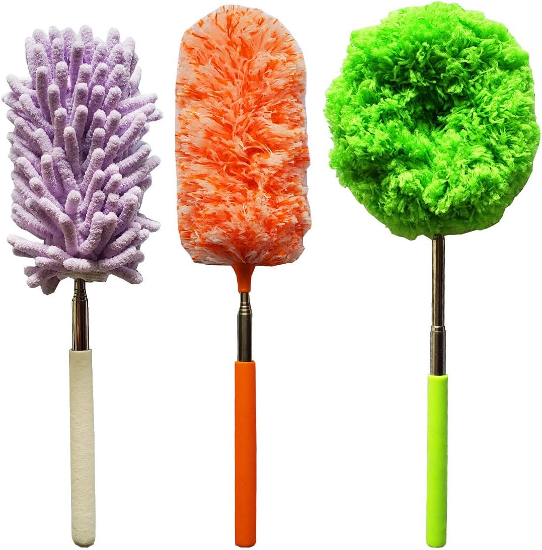 3 Pack Mini Washable Microfiber Duster with Extendable Handle,Sofa Portable Duster