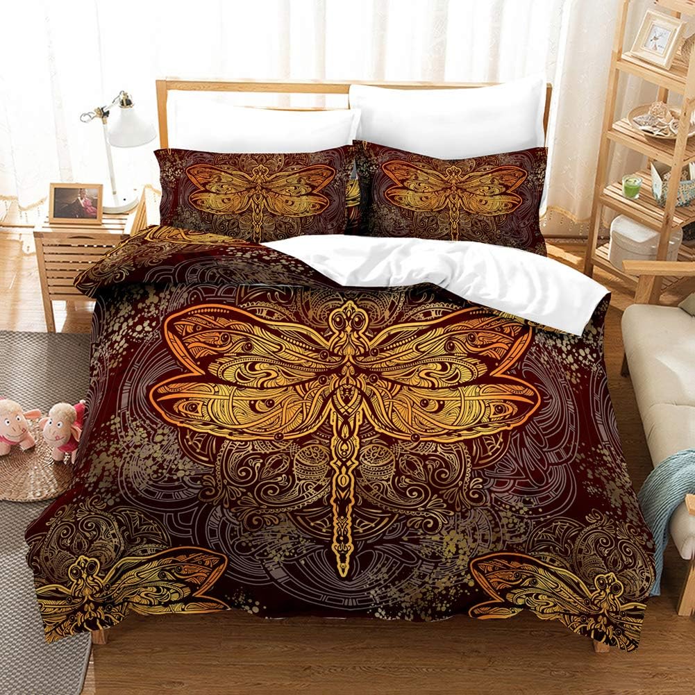 Amazon Com Dragonfly Bedding Gold Black Duvet Cover Set Gold Dragonfly Floral Printed Boho Hippie Bedding Sets Queen 90 X90 1 Duvet Cover 2 Pillowcases Dragonfly Queen Kitchen Dining