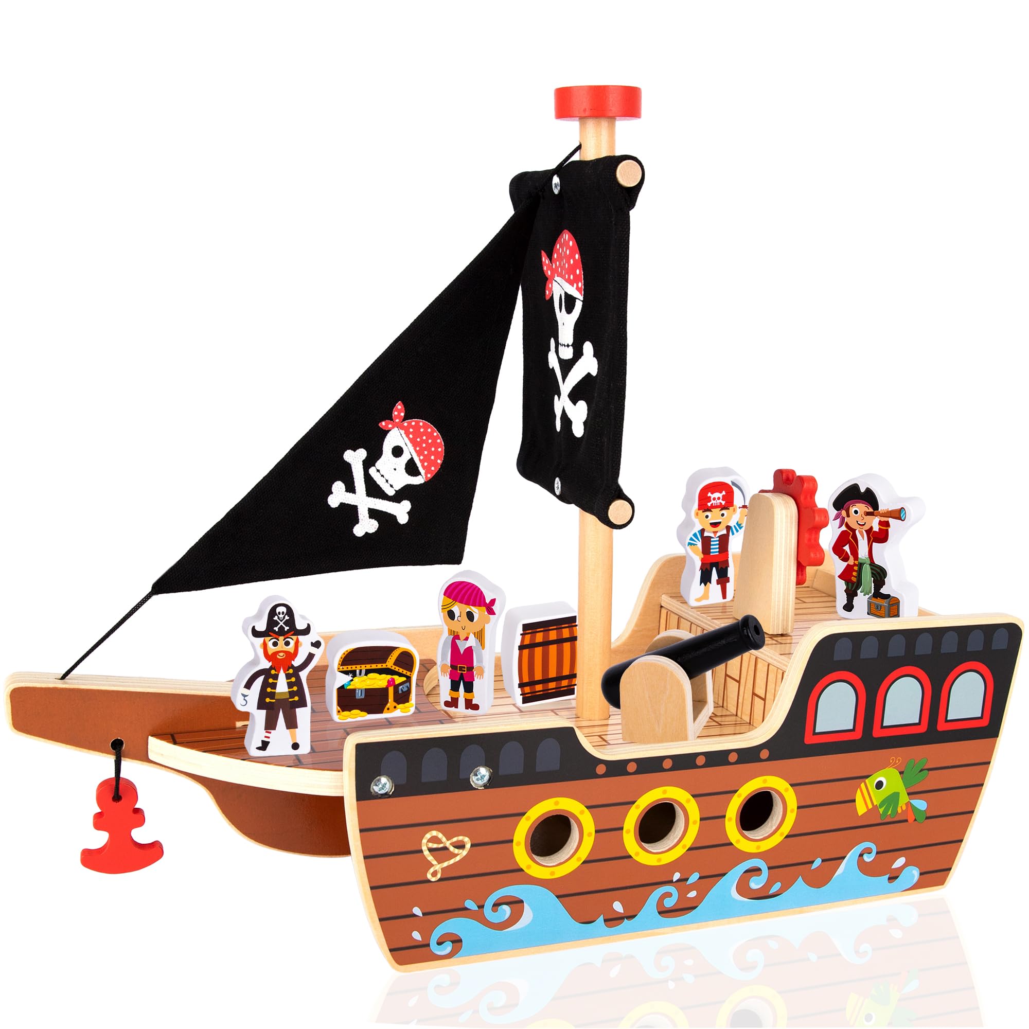 ArtCreativity Wooden Pirate Ship Toy Crew