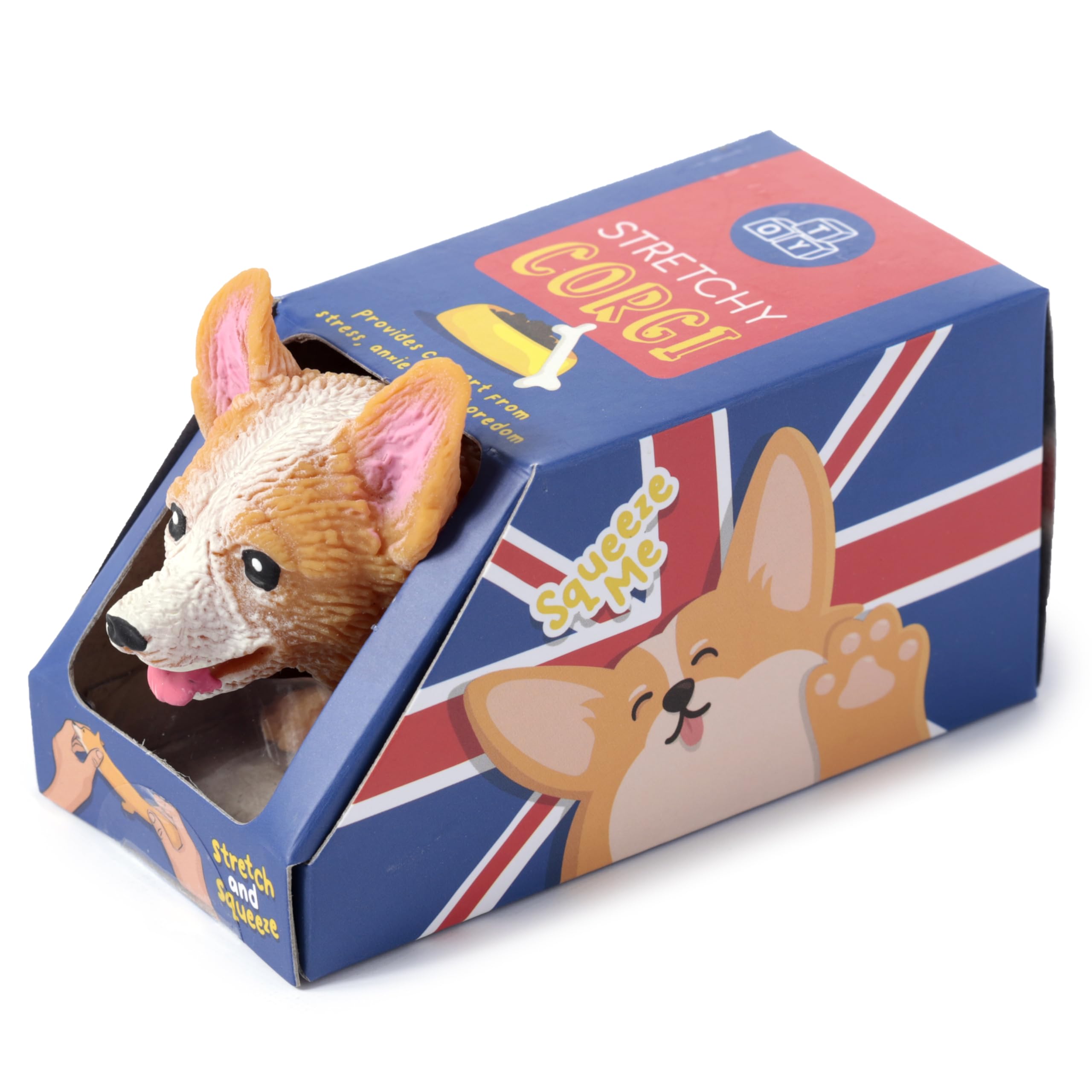 Puckator Stretchy Corgi Dog Toy - Super Stretchy Funny Squishy Sensory Fidget Stress Relief Travel Toys For Kids - Stretchable Animals Men Figure Toy - Squishies Slime Party Bag Fillers