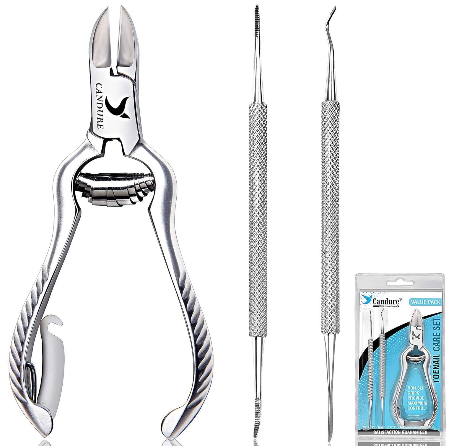 Candure Nail Clippers Cutters Nippers for Thick Toenails Plus Nail Clippers for Fingernails Podiatry Instruments Clippers with Ingrown Toe Nail File Improved Quality