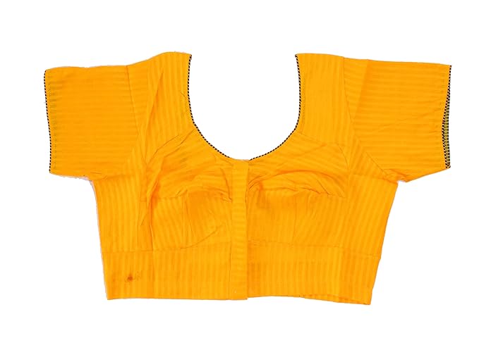 DCM round neck readymade short sleeve non padded cotton blouse stripe yellow