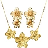 WCRAZYE Gold Chunky Flower Earrings Necklace Sets for Women Boho Statement Flower Earrings 18Gold Layered Floral Flower Chunky Collar Necklace Wedding Prom Fashion Jewelry