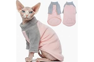 T'CHAQUE Sphynx Cat Clothes, Soft Fleece Winter Sweaters for Hairless Cats, Warm Pajama Jumpsuit with Sleeves and Hoodie, Cozy Pullover Outfit for Kittens