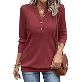 EADINVE Womens V Neck Long Sleeve Sweatshirts Half Button Lightweight Pullover Fashion Fall Clothes