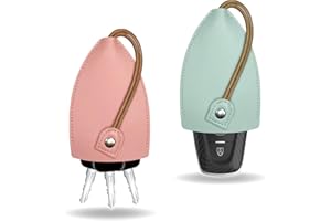 pvotawp 2PCS Creative Pull-Out Key Case Cover, Leather Large-Capacity Key Sleeve Keychain Bags, Cute Protector Car Key Fob with Holder Hook (Green & Pink)