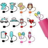 Nurse Straw Toppers for Stanley Cup 30 & 40 Oz Tumblers, Fits 9-11mm Reusable Straws, Silicone Straw Covers for Water Bottles, Cute Nurse Gifts