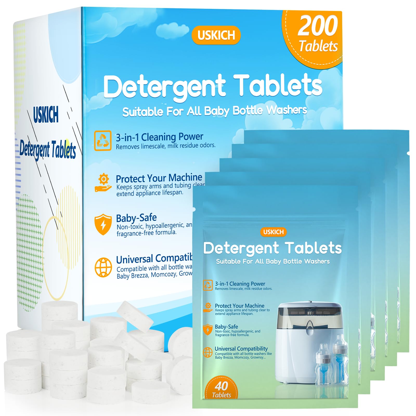 Photo 1 of 200Pcs Detergent Washing Tablets for Momcozy,Deep Cleaning Baby Brezza Bottle Washer,Compatible with All Brands Baby Bottle Washers