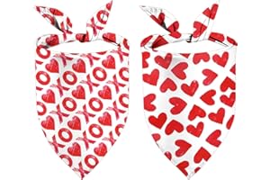 GHSJYO Valentine's Day Dog Bandanas, XOXO I Love You Double Sided 2 Pack Holiday Puppy Bandanas, Red Heart Dog Kerchief Gifts (01)