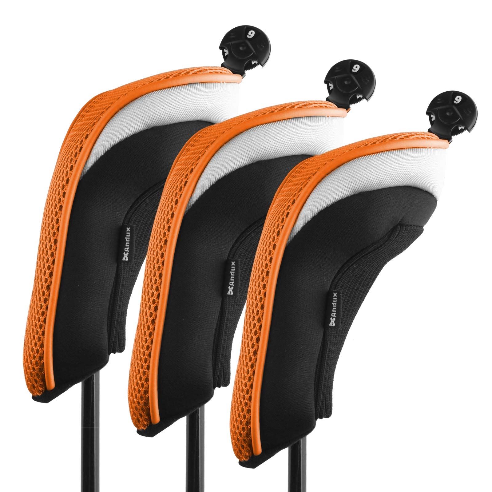 Andux Golf Hybrid Club Head Covers Short Neck with Dial No. Tag Pack of 3 Orange