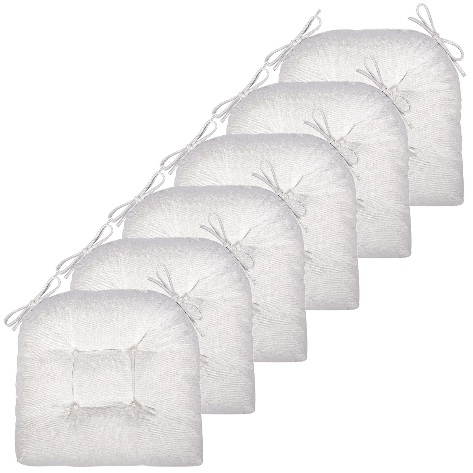 Photo 1 of JAMPAYANG Chair Cushion, 6 Pack Chair Cushions for Dining Chairs, Chair Pads and Mat with Ties for Indoor Kitchen Seat and Desk (White, 6 Count - 17 x 16 in)