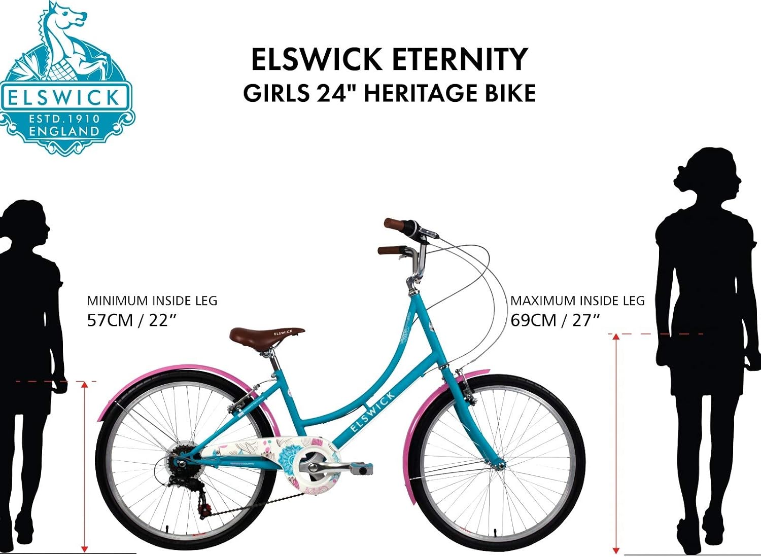 Elswick Girls Eternity 24" Vintage Bike with Basket, Silver - Image 4