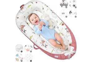 JOCUTE Baby Lounger for Newborn Cover - Newborn Lounger for 0-12 Months, Breathable & Portable Infant Lounger - Adjustable Cotton Soft Baby Floor Seat for Travel, Newborn Essentials - Pink Deer