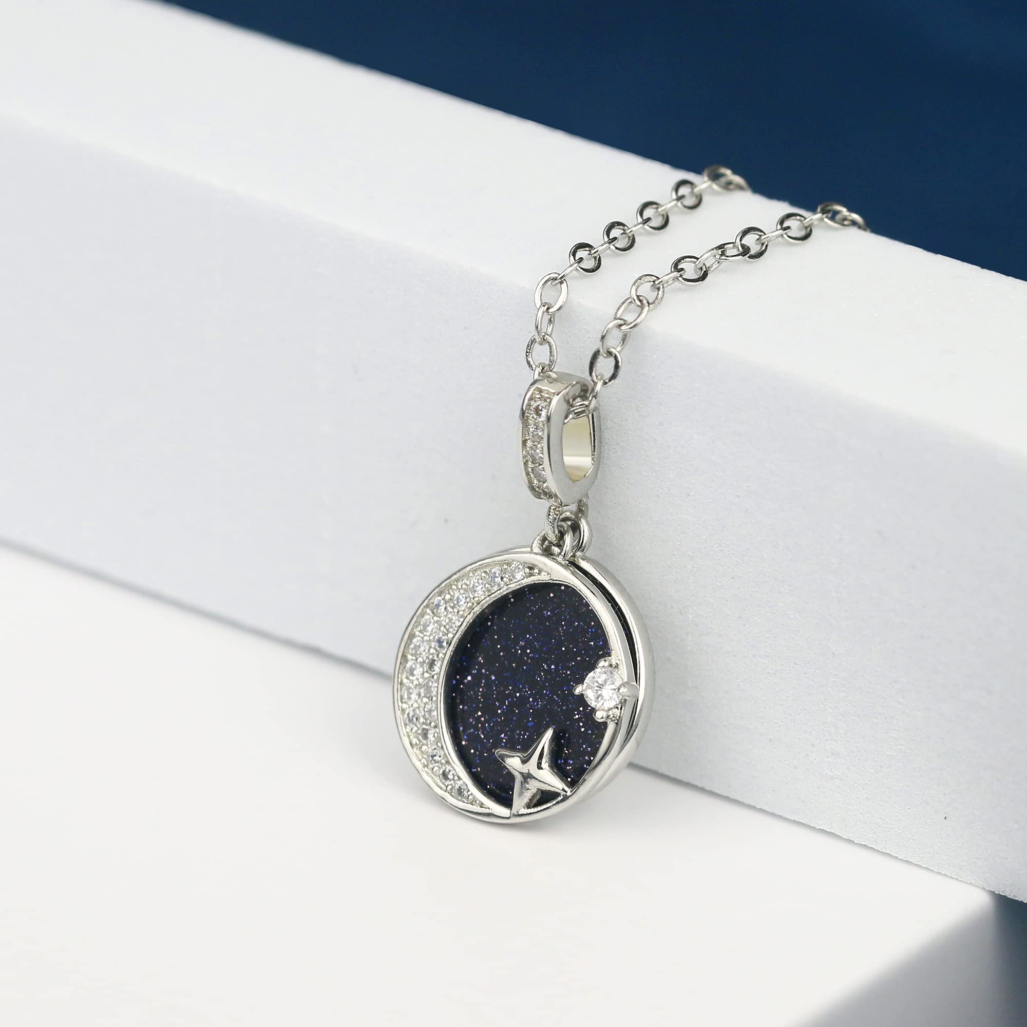 Sereney Christmas Daughter Gifts from Mom, Silver Moon Star Necklace as Bonus Daughter Gifts, Bonus Daughterr Necklaces from Mom, Step Daughterr Present from Stepmom Stepdad Lockets