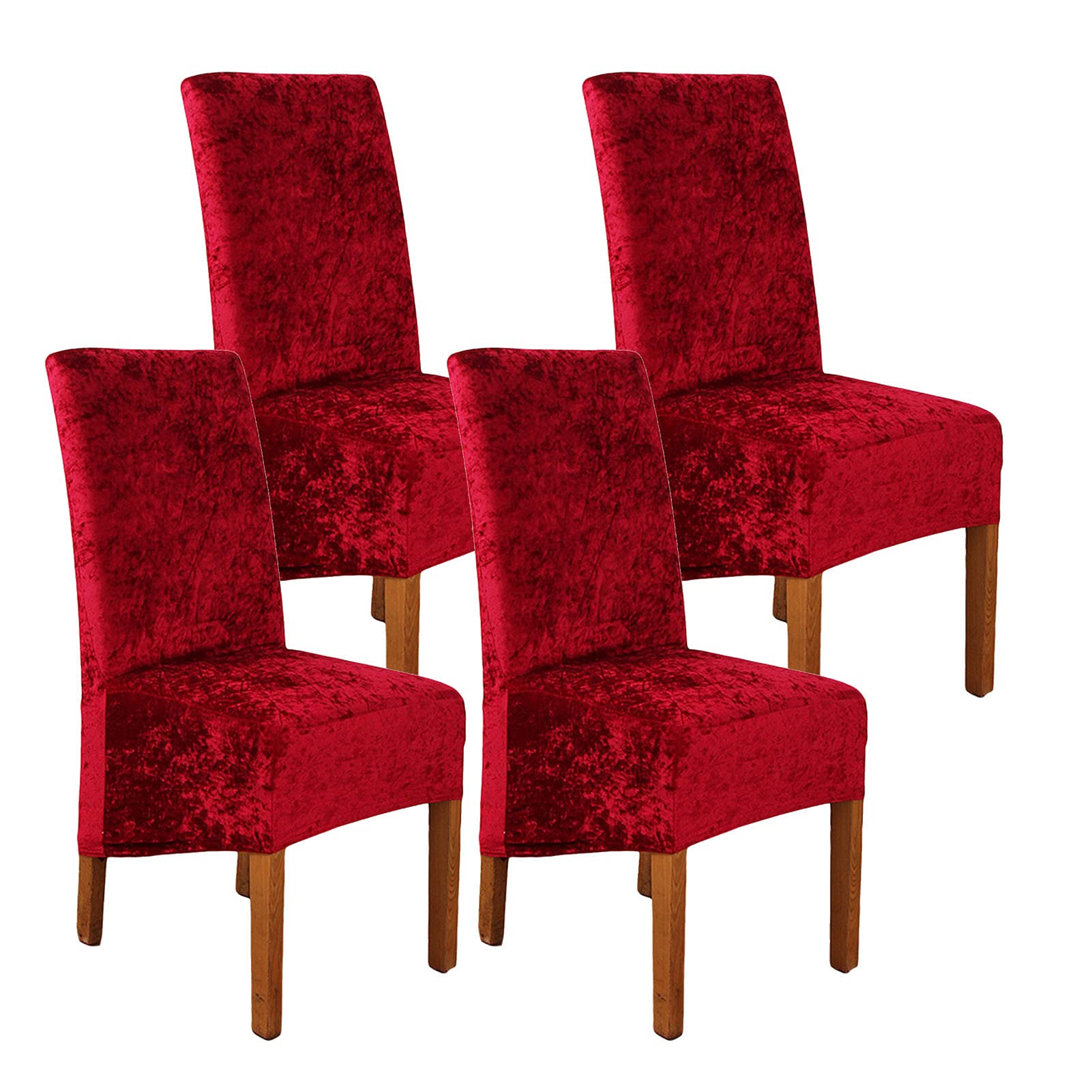 abodos Dining Chair Covers, Crushed Velvet Stretchable Elastic Chairs Protective Cover, Removable Washable Slipcovers for Dining Room Wedding Banquet Party Chair Covers,red,set of 4