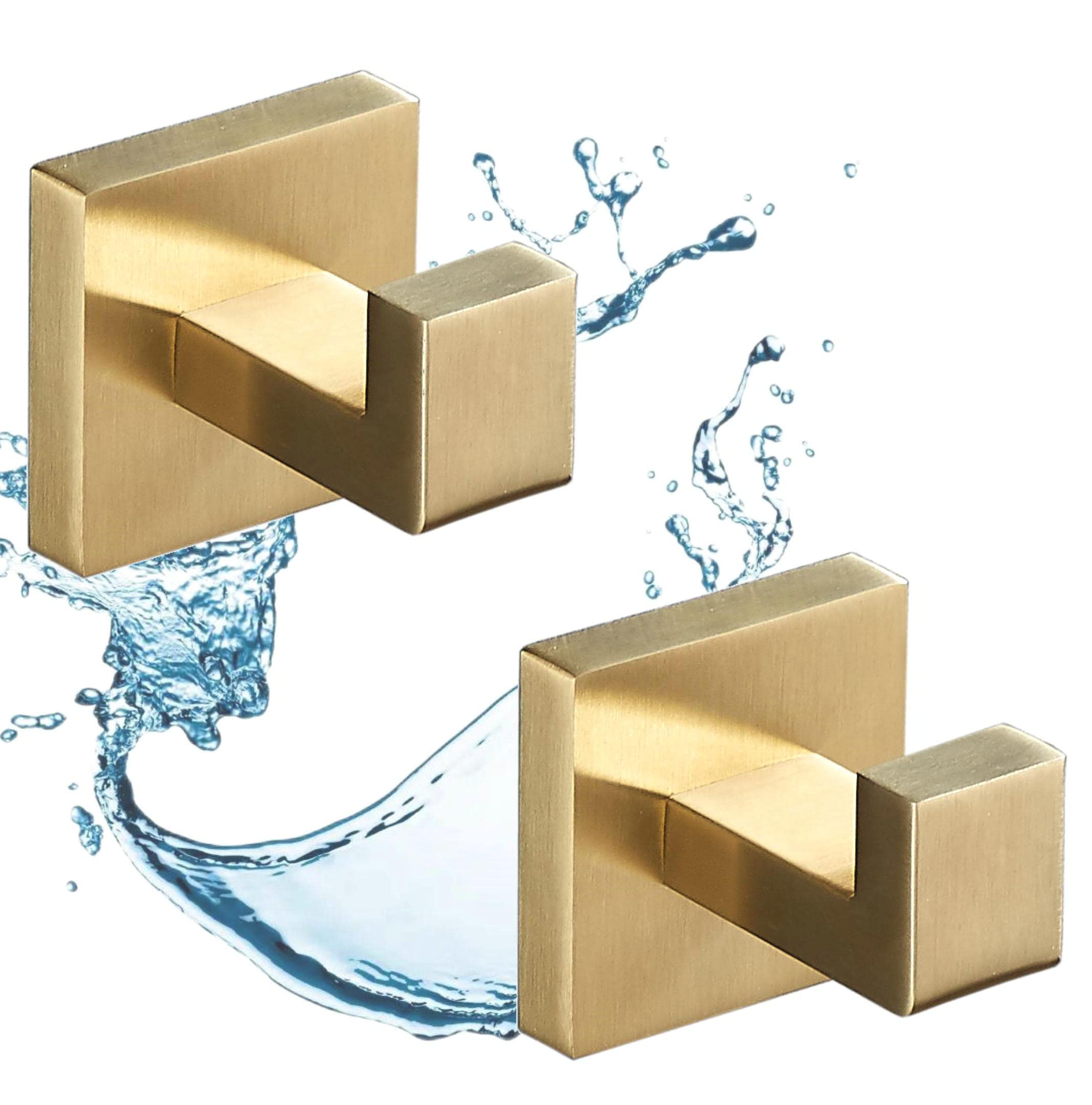 SHUNLI Brushed Gold Bathroom Hooks Towel Hook Wall Hooks, Wall Mounted Heavy Duty Door Hanger, SUS304 Stainless Steel (2 Pack)