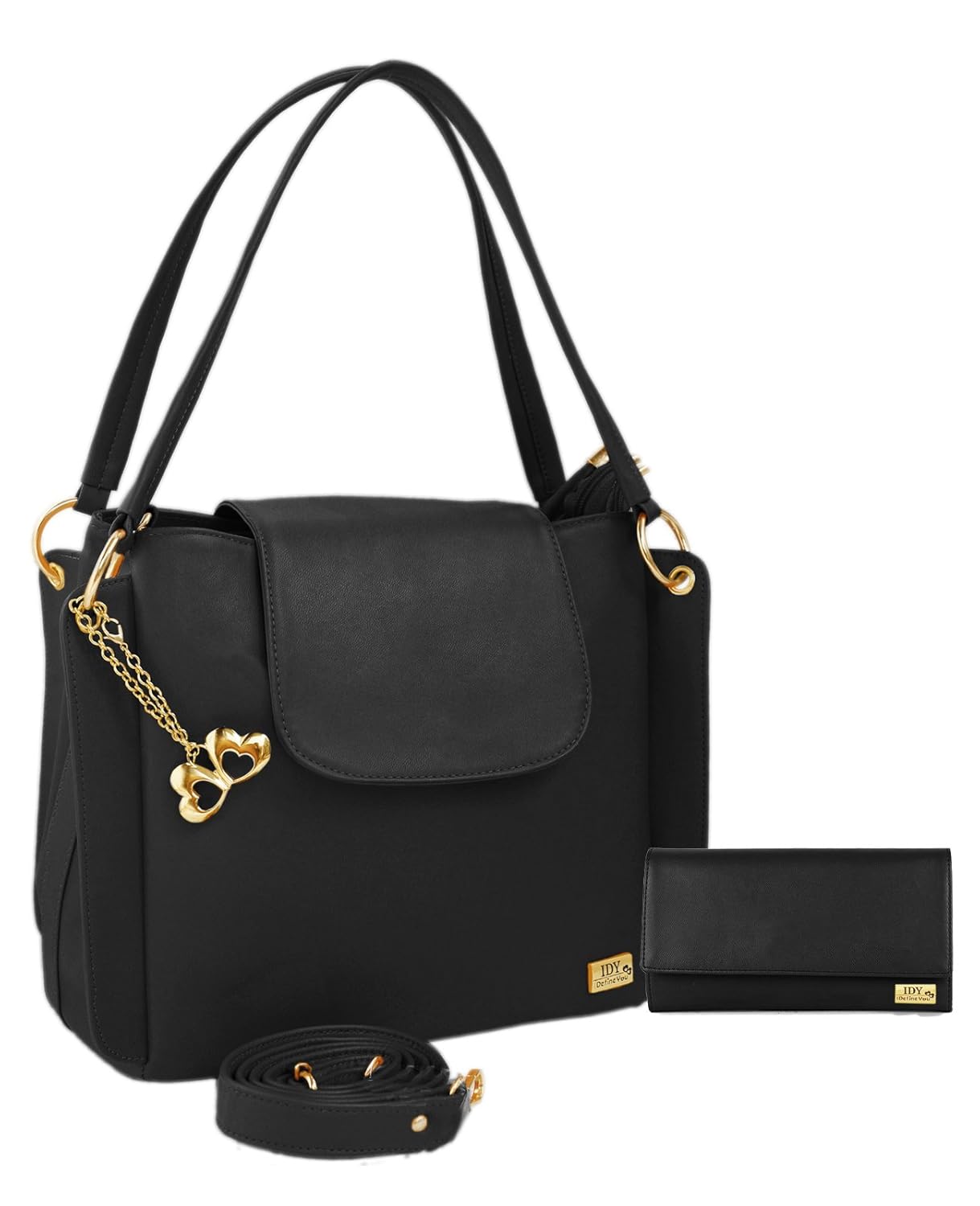 i define you pu leather women and girls handbag & wallet combo (black)