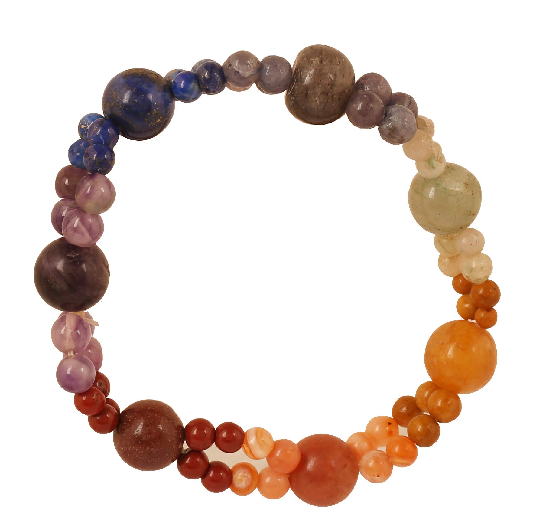 Touchstone New Indian Bollywood Big 10 MM Small 4-5 Round Shape Natual Carnelian Red Jasper Amethyst Lapis Lazuli Iolite Prehnite Seven Chakra Balancing Beads Bracelet for Women and Men. — image 1