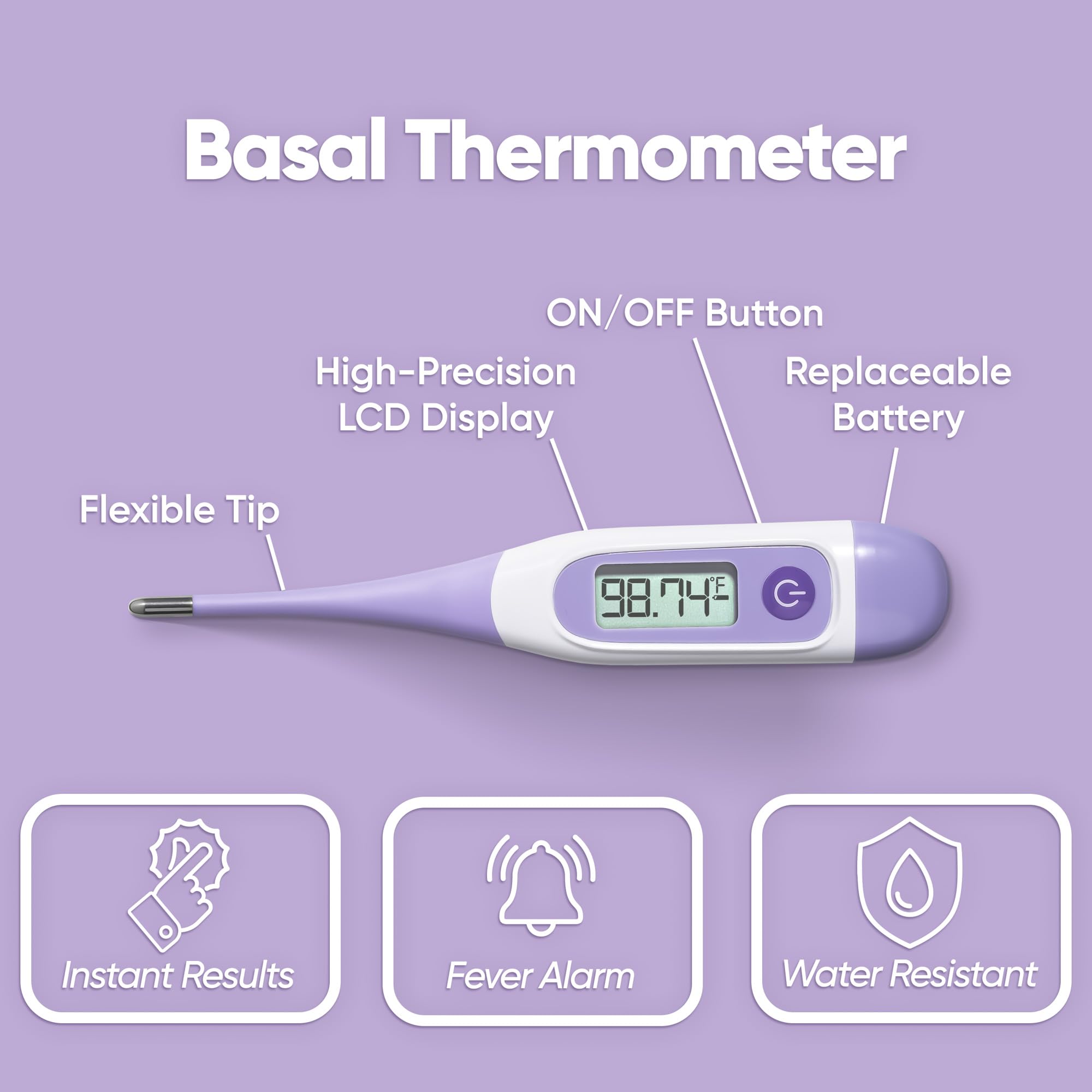 Wondfo Digital Basal Thermometer for Women Fertility – BBT Thermometer for Ovulation & Pregnancy Tracking – High Accuracy & LCD Display & Waterproof