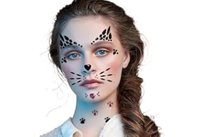 LEOARS Crystal Cat Face Gems, Pink Cat Print Jewels, Black Face Jewels, Fake Cat Lash Gems Tattoo Stick on Eye for Men Women Kids Halloween Prank Makeup Costume