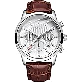 LIGE Wrist Leather Watches for Men Analog Dress Chronograph Waterproof Vintage Work Casual Quartz with Date Display Chronograph Luminous 30M Water Resistant Business Classic Mens Watch