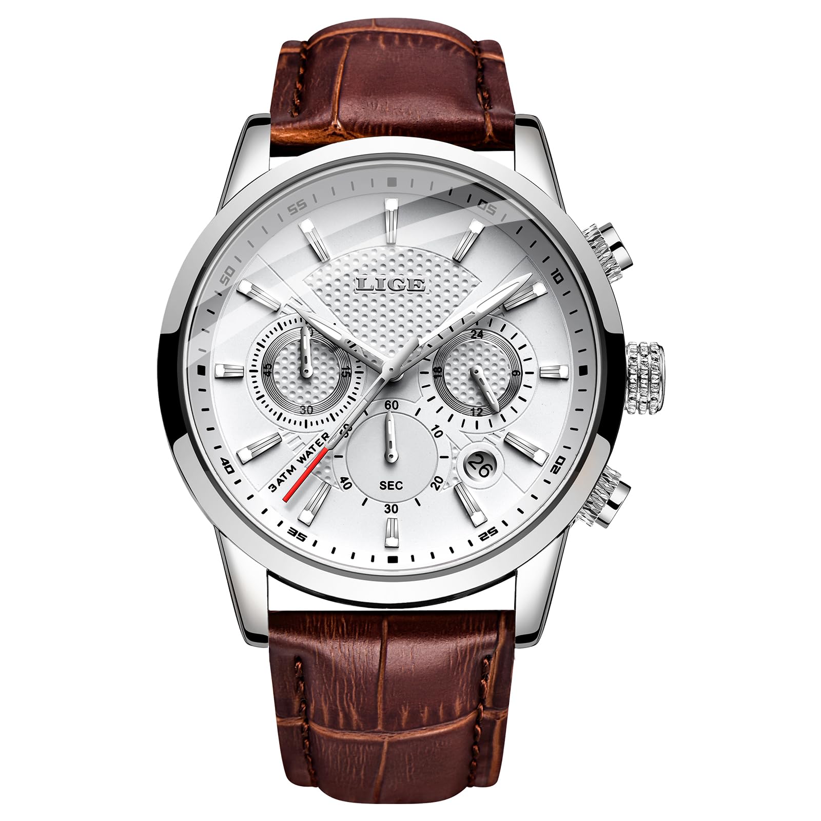 LIGE Men's Watch Sports Waterproof Chronograph Analog Quartz Leather Bracelet Classic Men's Fashion Business Date Wristwatch