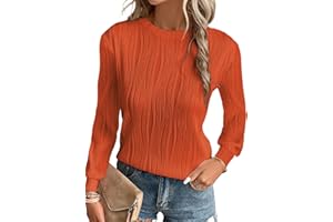 EVALESS Womens Tops Trendy 2025 Casual Long Sleeve Crewneck Basic T Shirts Ladies Loose Textured Pullover Blouses