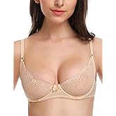 Wingslove Women's Sexy 1/2 Cup Lace Bra Balconette Mesh Underwired Demi Shelf Bra Unlined See Through Bralette