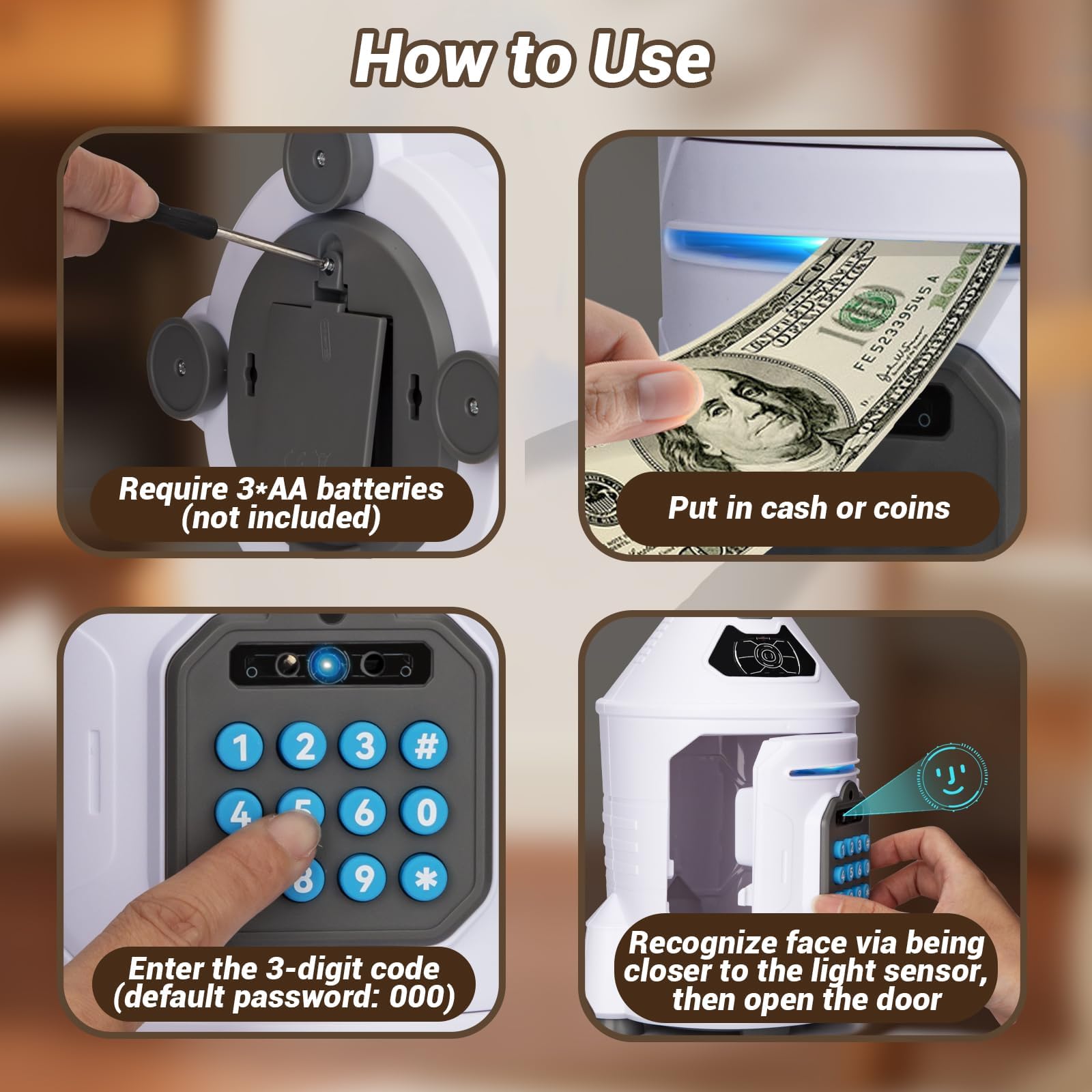 Kids Safe, Electronic Piggy Bank for Boys Girls, ATM Money Saving Box Toy 2024 with Password & Face ID Simulation, Christmas Birthday Gifts for 4 5 6 7 8 9 10 Year Old, Rocket Space Coin Cash Can