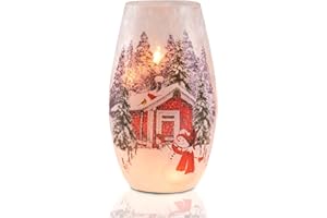 Wonder Solar Christmas Crackle Glass Lights Decorations Snowman Indoor Crackle Glass Vase LED Lighted Holiday Lamp Night Lights for Xmas, Christmas Lighting Decorations Indoor