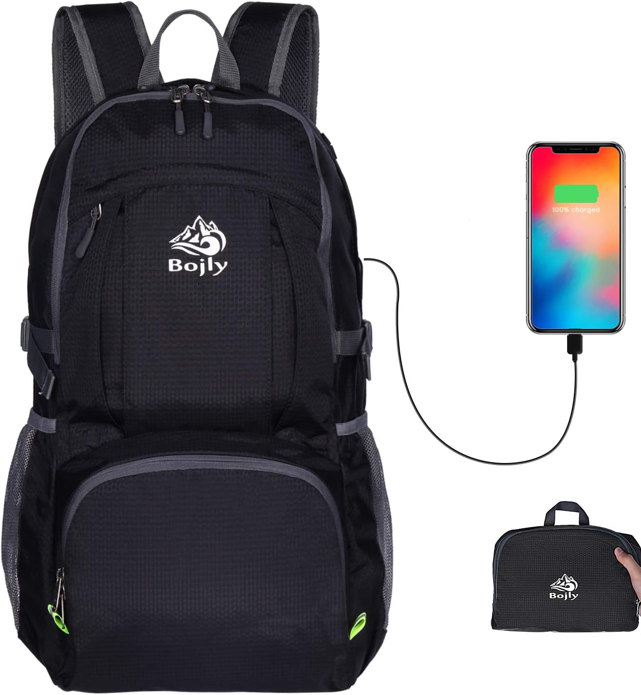 BOJLY 40L Ultra Lightweight Foldable Backpack,Water Resistant Multi-fuctional Trekking Rucksack for Travel Climbing Mountaineer Outdoor Sports,Black