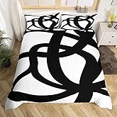 jejeloiu Stripe Line Bedding Set King Size Kids Geometric Comforter Cover Set for Boys Girls Teens Black and White Duvet Cover Breathable Abstract Room Decor Modern Art