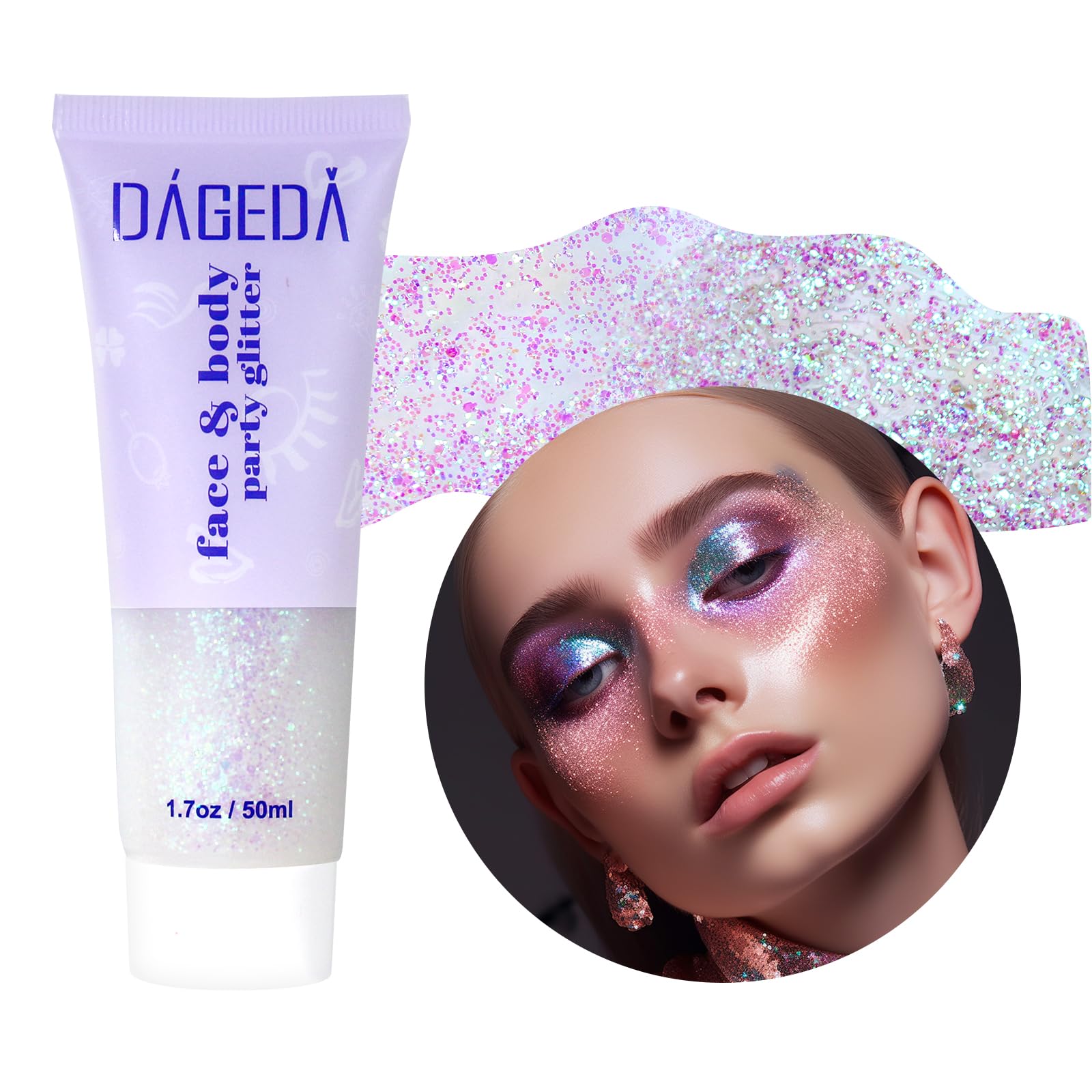Prreal Body Glitter Gel 50ml, Face Glitters Body Gel Sequins Shimmer Liquid Eyeshadow, Chunky Glitter for Face Hair Nails, Holographic Cosmetic Laser Powder Festival Glitter Makeup#14 Pink